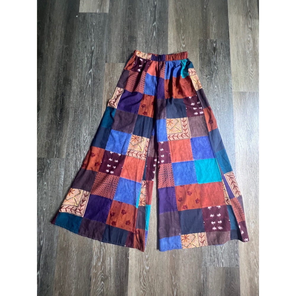 Romwe Wide Leg Pants Womens Small Multicolor Patchwork Print Boho‎ High Waist